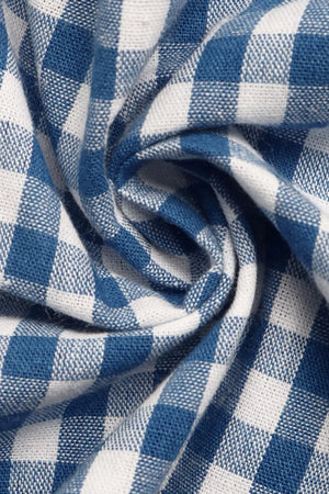 Blue and white gingham midi dress with knot-front detail