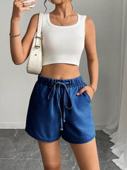 Drawstring High Waist Denim Shorts, view 11