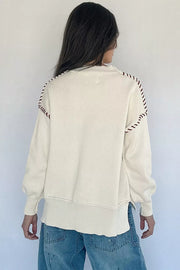 Drop Shoulder Game Day Letter Sweater in White, model styling view