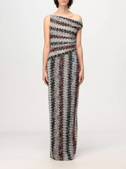 Vibrant one-shoulder maxi dress with chevron pattern and asymmetrical neckline