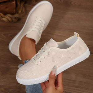 Round Toe Lace Up Sneakers in Off-white, close-up detail