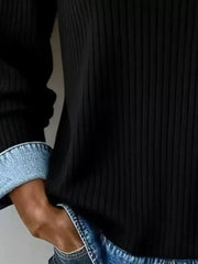 Black pullover sweater with hip-length and pullover