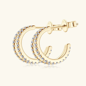 Gold double band hoop earrings with moissanite stones