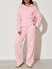 Zip-up Hoodie And Wide-leg Pants Set, fabric detail