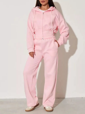 Zip-up Hoodie And Wide-leg Pants Set, fabric detail