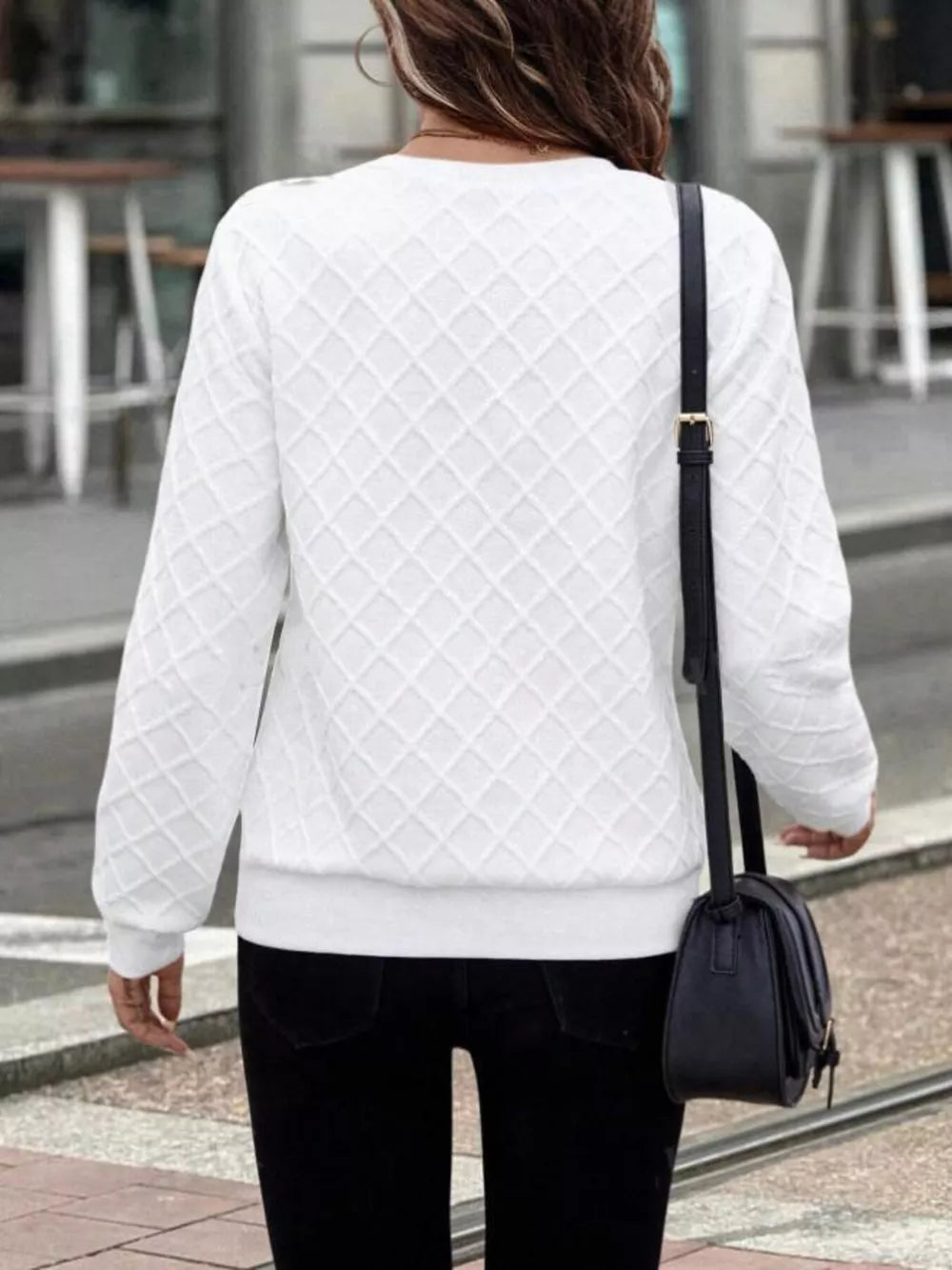 Textured Quarter-zip Sweatshirt in Pink, back view