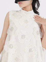 Embroidered Floral Maxi Dress With High Neck