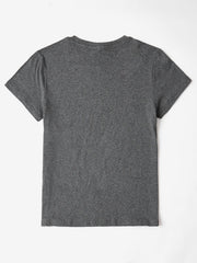 Dark gray relaxed fit t-shirt with a heathered texture and short sleeves.