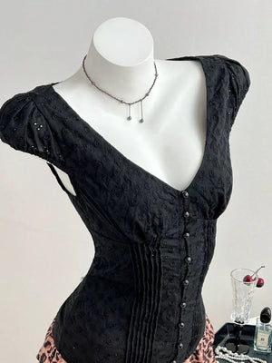 Lace V-neck Cap Sleeve Blouse, side view