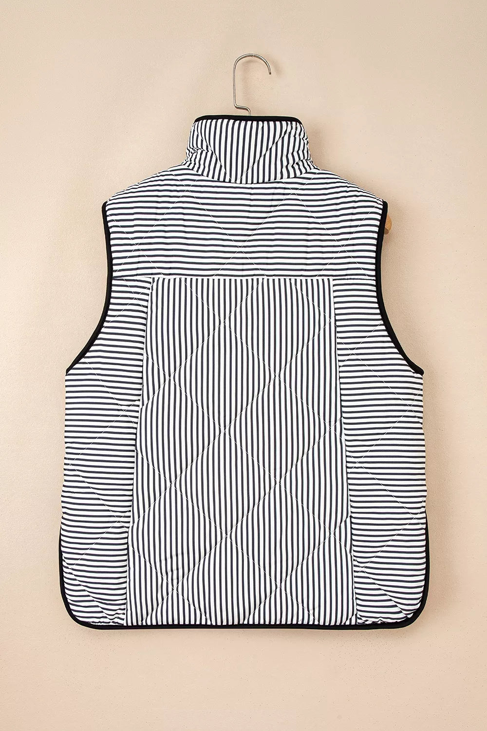 Striped Quilted Vest Coat in Black, fit detail