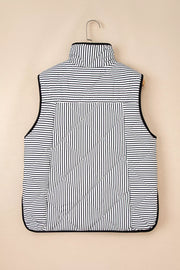 Striped Quilted Vest Coat in Black, fit detail