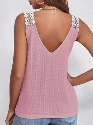 Lace Trim V-neck Tank Top, side view