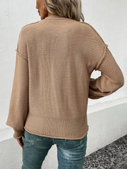 Camel knit sweater with raglan sleeves and ribbed hem detail