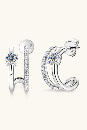 Silver double-band hoop earrings with pavé and solitaire stones