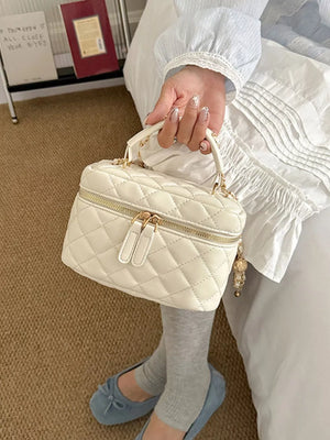 Quilted Chain Strap Crossbody Bag in Pink, model styling view