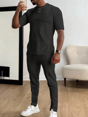Men's Casual Short-sleeve Lounge Set Plus Size, back view