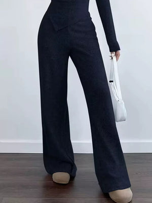 Chic One-shoulder Asymmetrical Top & Wide-leg Pants Set in Burgundy, view 18