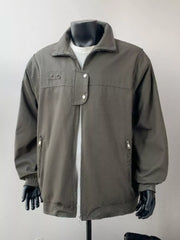 Green bomber jacket with zip pockets and buttoned flap detail
