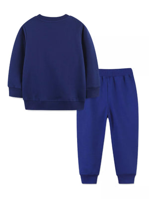Dark navy cotton baby sweatshirt and joggers set with ribbed cuffs and waistband.
