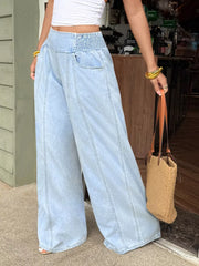 Elevated Wide-leg Jeans With Ruched Waistband