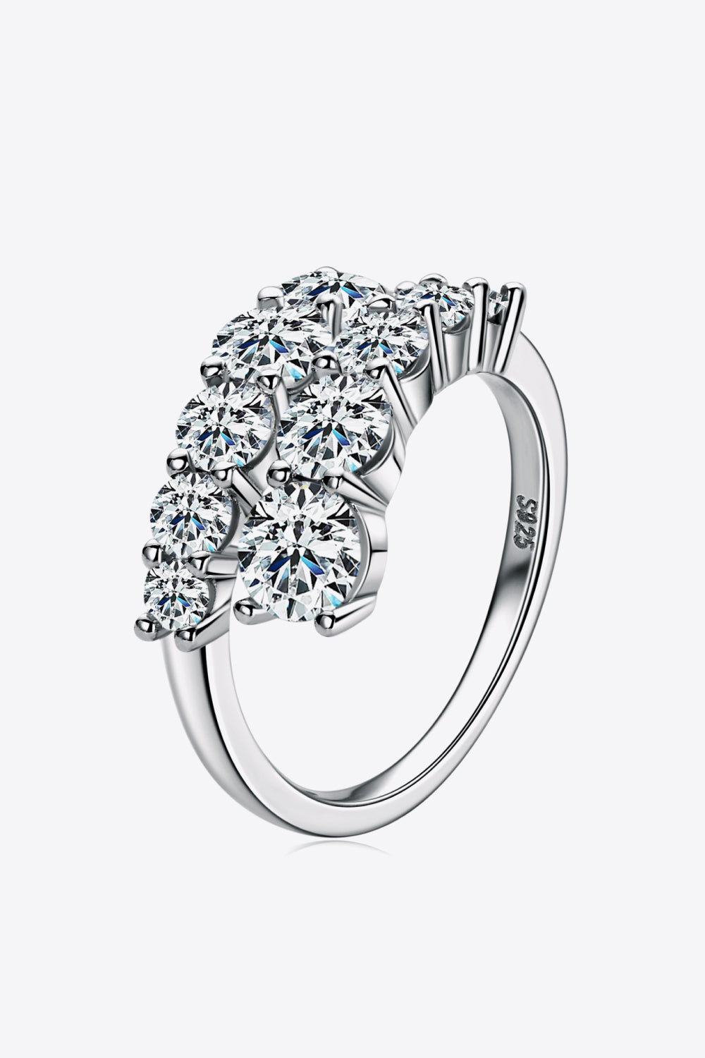 Silver cascading cluster diamond ring with S925 stamp