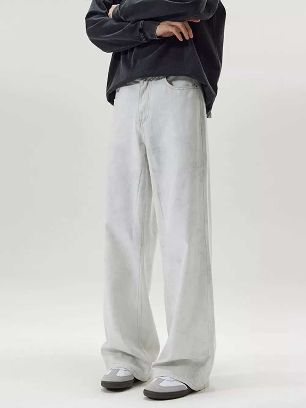 Men's Full Size Wide Leg Pants in Gray, model styling view