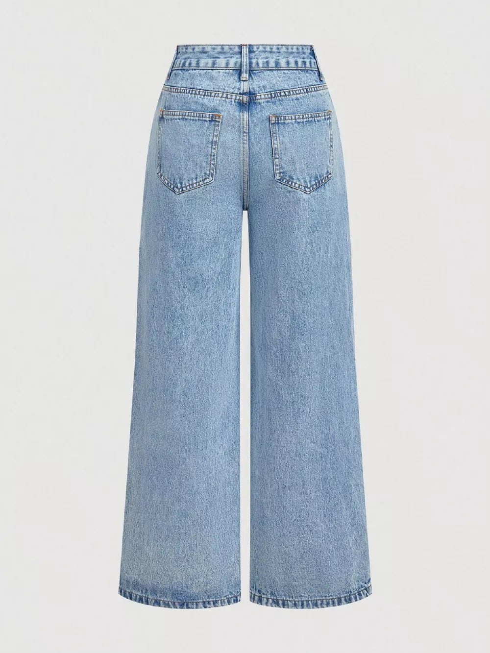 Embroidered Wide Leg Jeans in Blue, back view