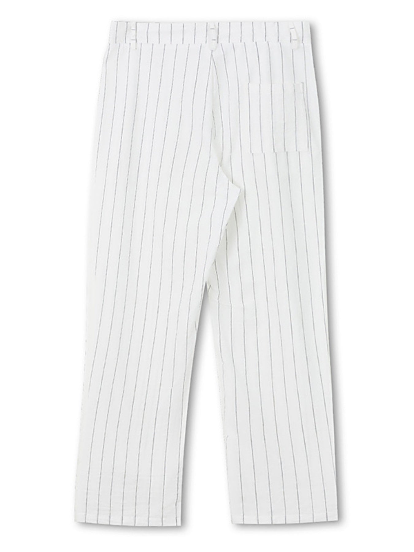 White pinstripe wide-leg sweatpants with a back pocket detail.