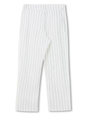 White pinstripe wide-leg sweatpants with a back pocket detail.
