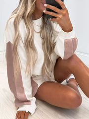 Cotton color block pullover and shorts pajama set in blush pink.