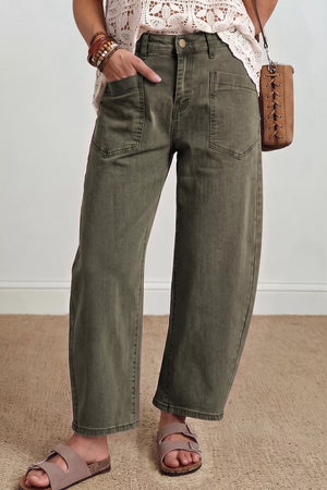Four Leaf Clover Solid Color Ankle Jeans in Army Green, alternate angle