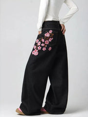 Floral Embroidered Wide-leg Jeans