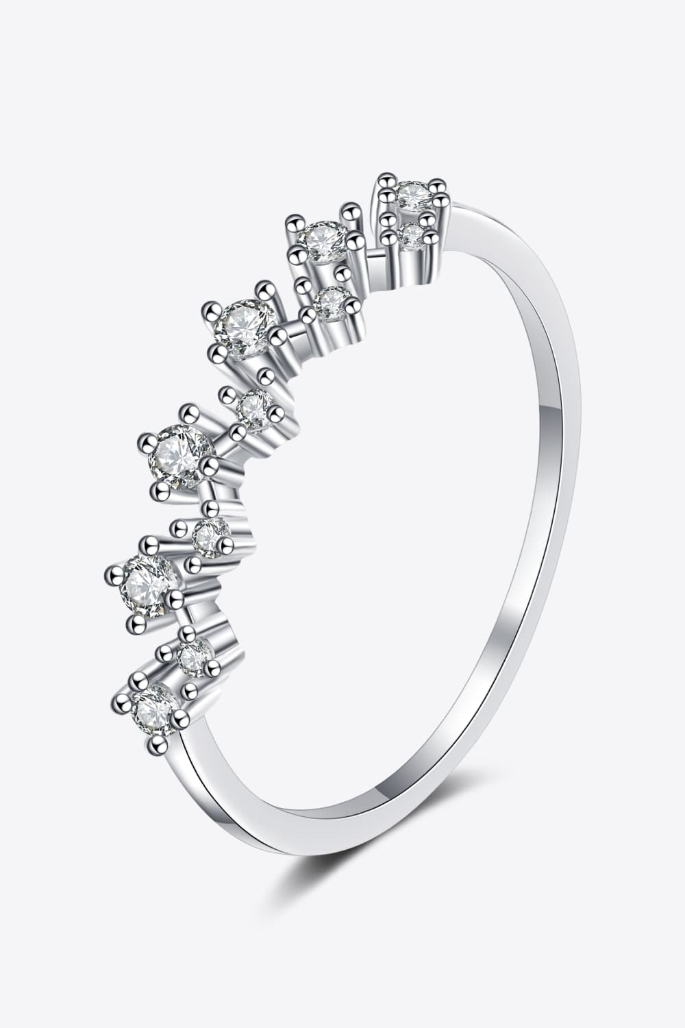 Silver zigzag ring with diamond clusters