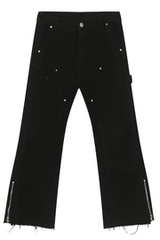 Black bootcut denim jeans with zip hem detail and stud embellishments