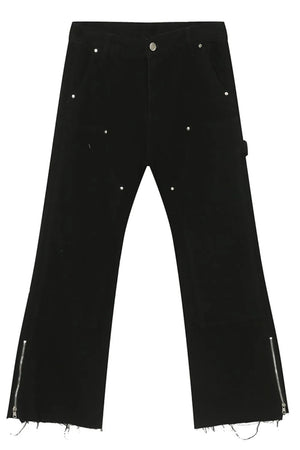 Black bootcut denim jeans with zip hem detail and stud embellishments