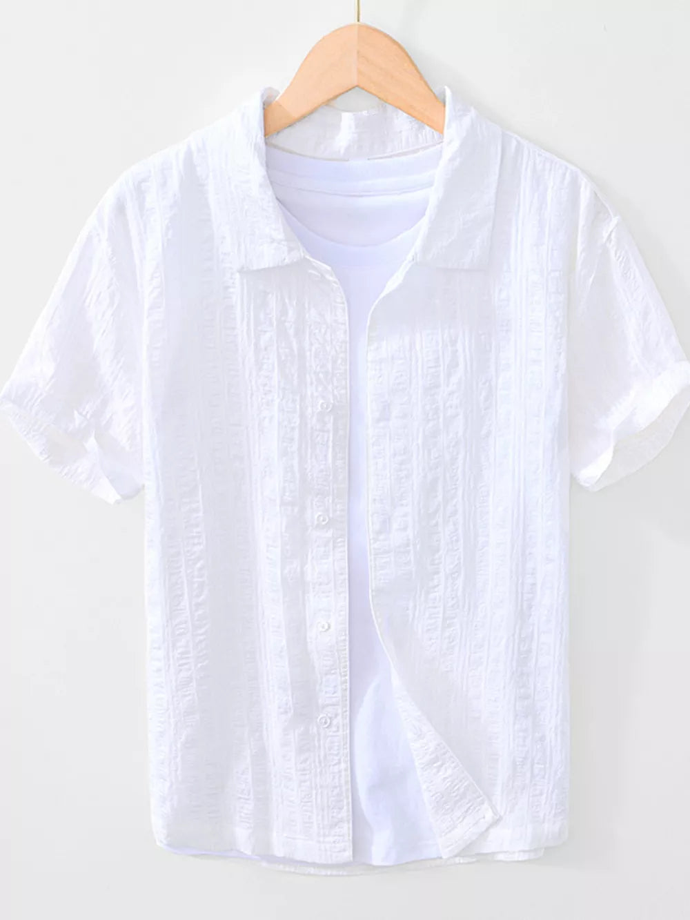 Men's Plus Size Button Up Short Sleeve Shirt, model styling view