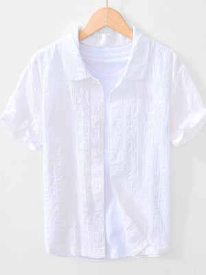 Men's Plus Size Button Up Short Sleeve Shirt, model styling view