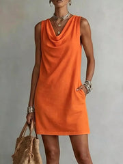 Chic Cowl Neck Mini Dress With Pockets
