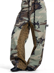 Men's Camouflage Leopard Patchwork Cargo Pants in Army Green, front view