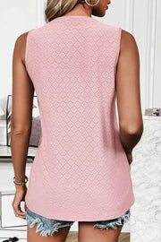 Textured sleeveless shell top in Dusty Pink with a diamond eyelet pattern.