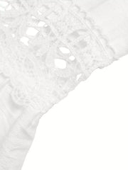 White one-piece maternity swimsuit with delicate lace trim detail