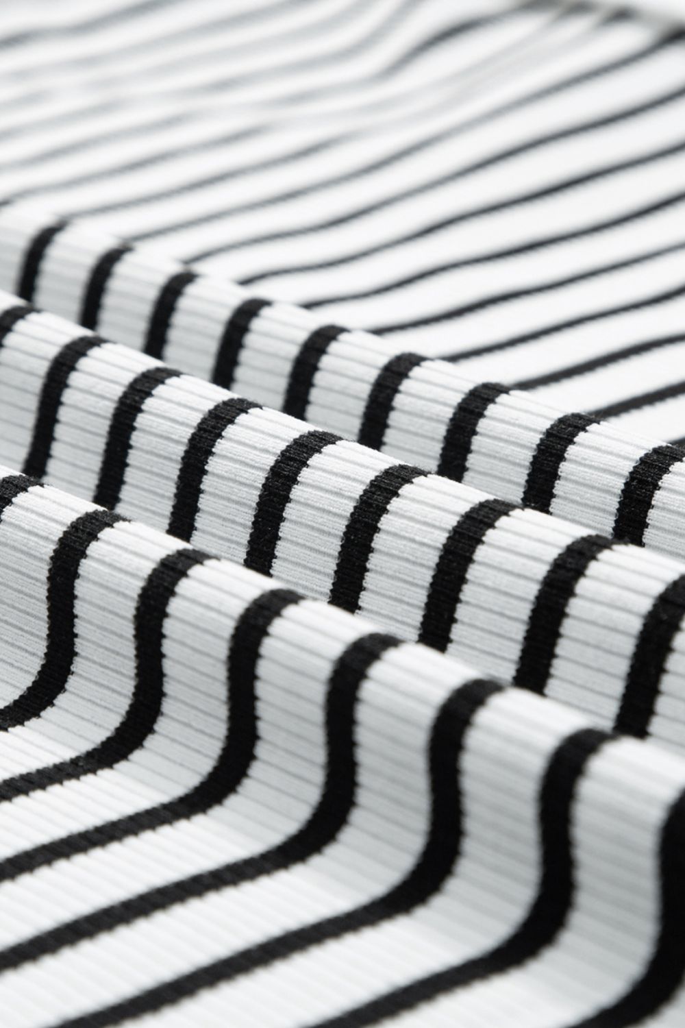 Ribbed stripe tee and short set in black and white cotton blend fabric with a comfortable fit.