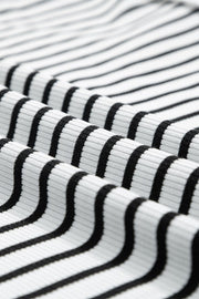 Ribbed stripe tee and short set in black and white cotton blend fabric with a comfortable fit.