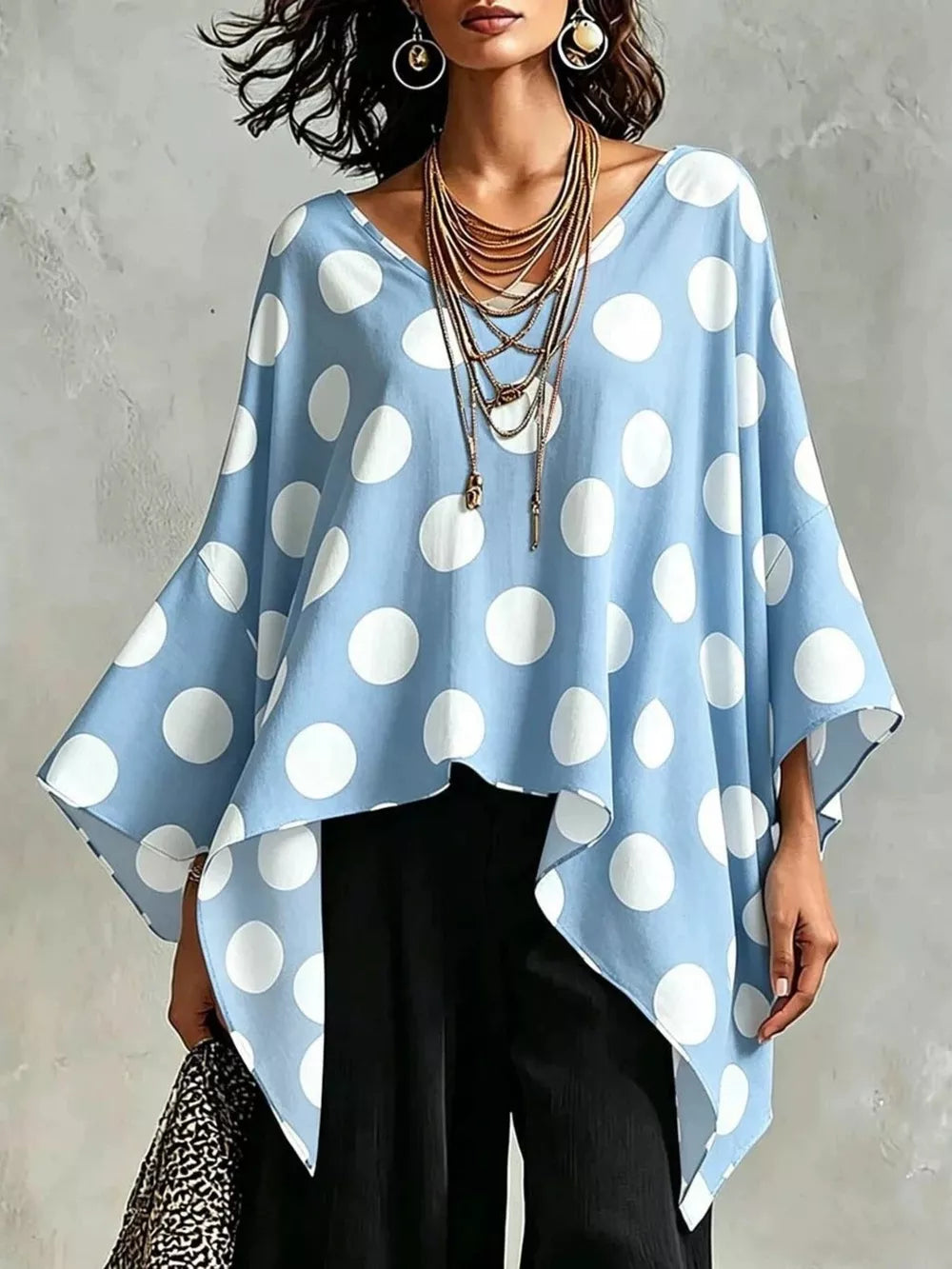 Polka Dot Asymmetrical Hem Blouse, front view