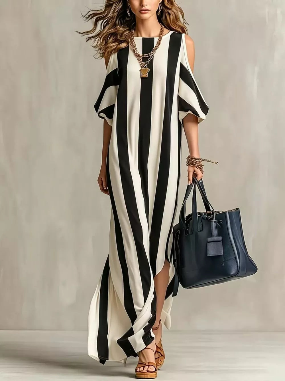Striped Cold Shoulder Maxi Dress, close-up detail