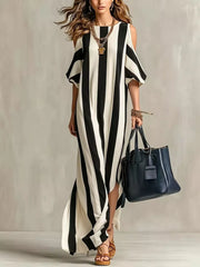 Striped Cold Shoulder Maxi Dress, close-up detail