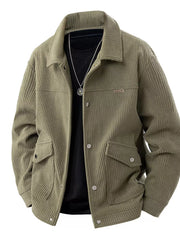 Men's Plus Size Corduroy Button Up Jacket in Black, front view