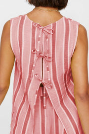 Pink striped linen co-ord set with bow-tie back detail