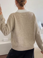 Button-down Ribbed Sweater in Khaki, fabric detail