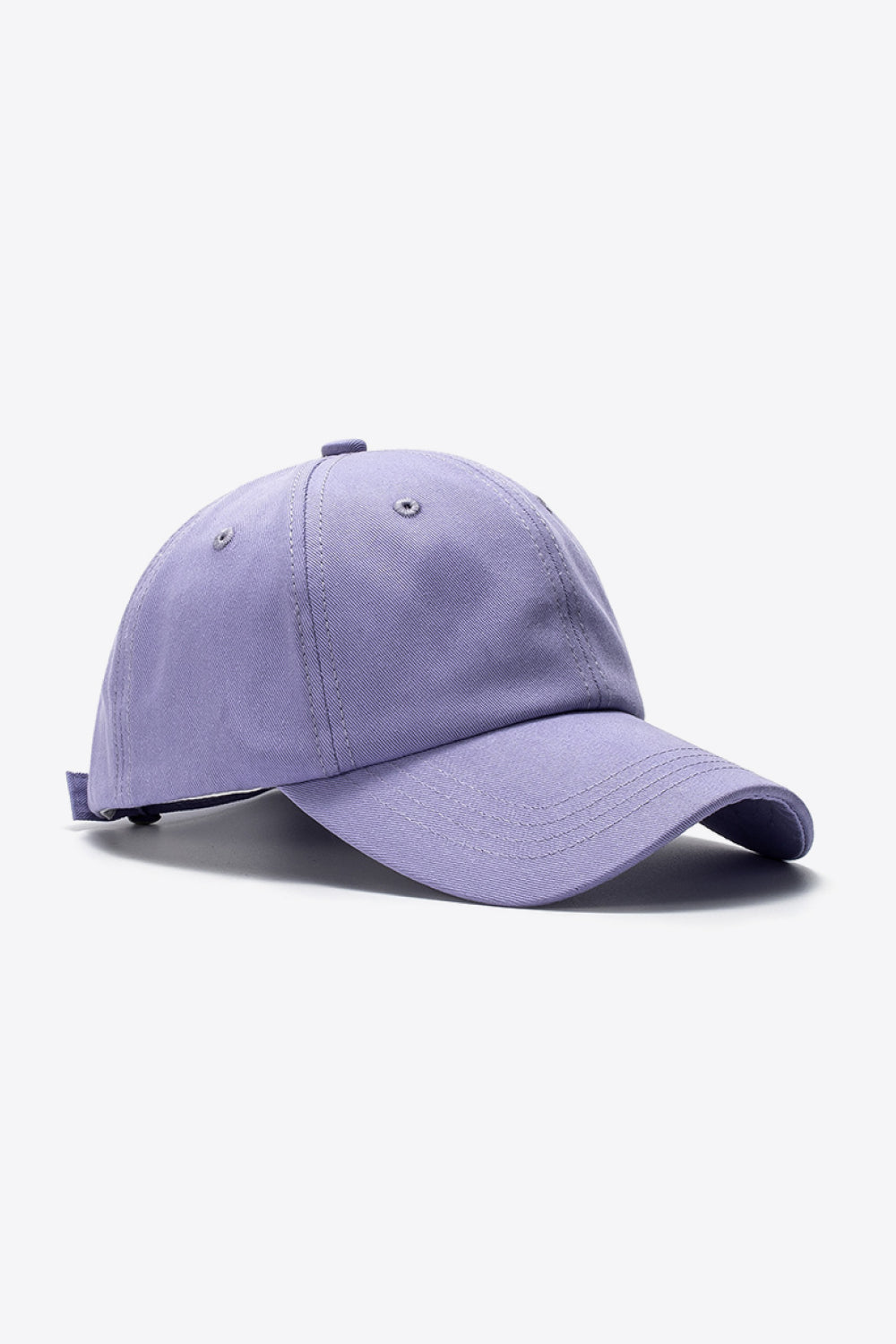 Purple cotton baseball cap with adjustable strap and stitched details